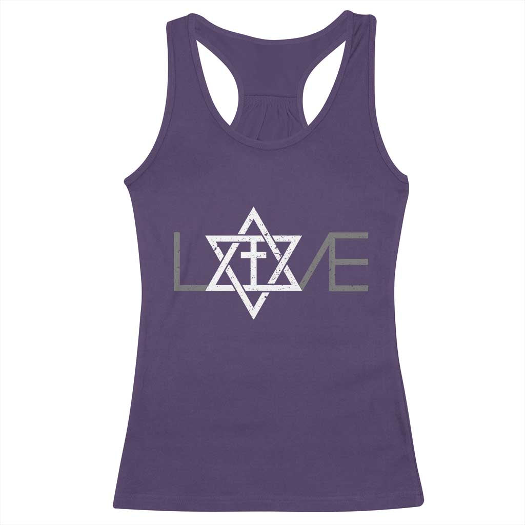 Love Jewish Messianic Christian Cross Star Of David Racerback Tank Top - Wonder Print Shop