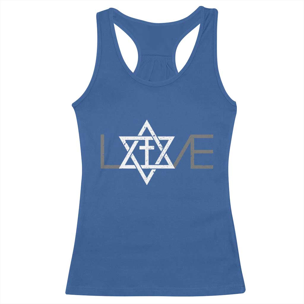 Love Jewish Messianic Christian Cross Star Of David Racerback Tank Top - Wonder Print Shop