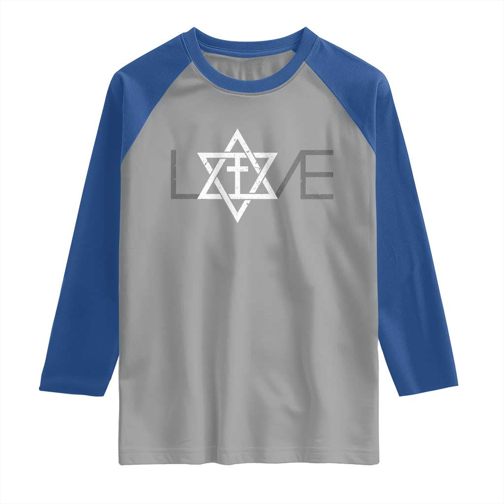 Love Jewish Messianic Christian Cross Star Of David Raglan Shirt - Wonder Print Shop