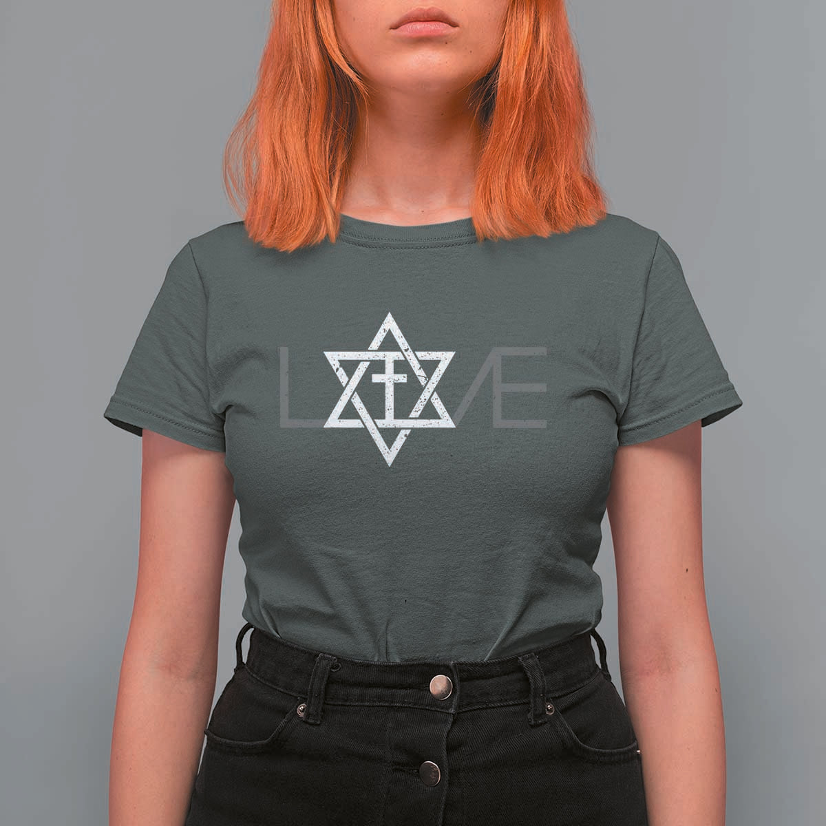 Love Jewish Messianic Christian Cross Star Of David T Shirt For Women - Wonder Print Shop