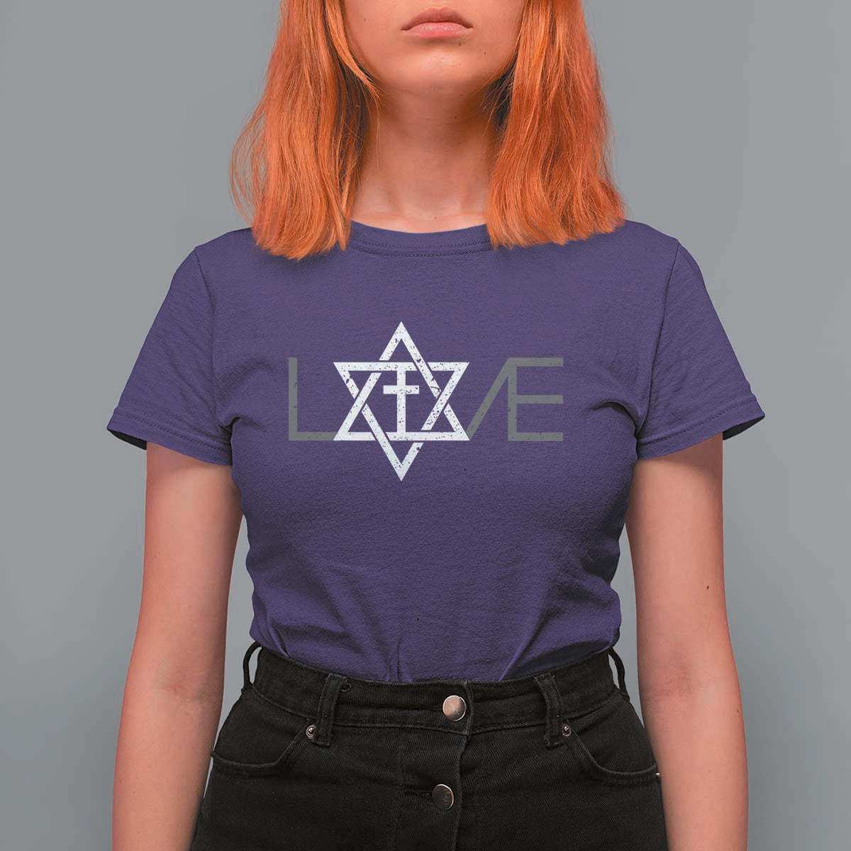 Love Jewish Messianic Christian Cross Star Of David T Shirt For Women - Wonder Print Shop