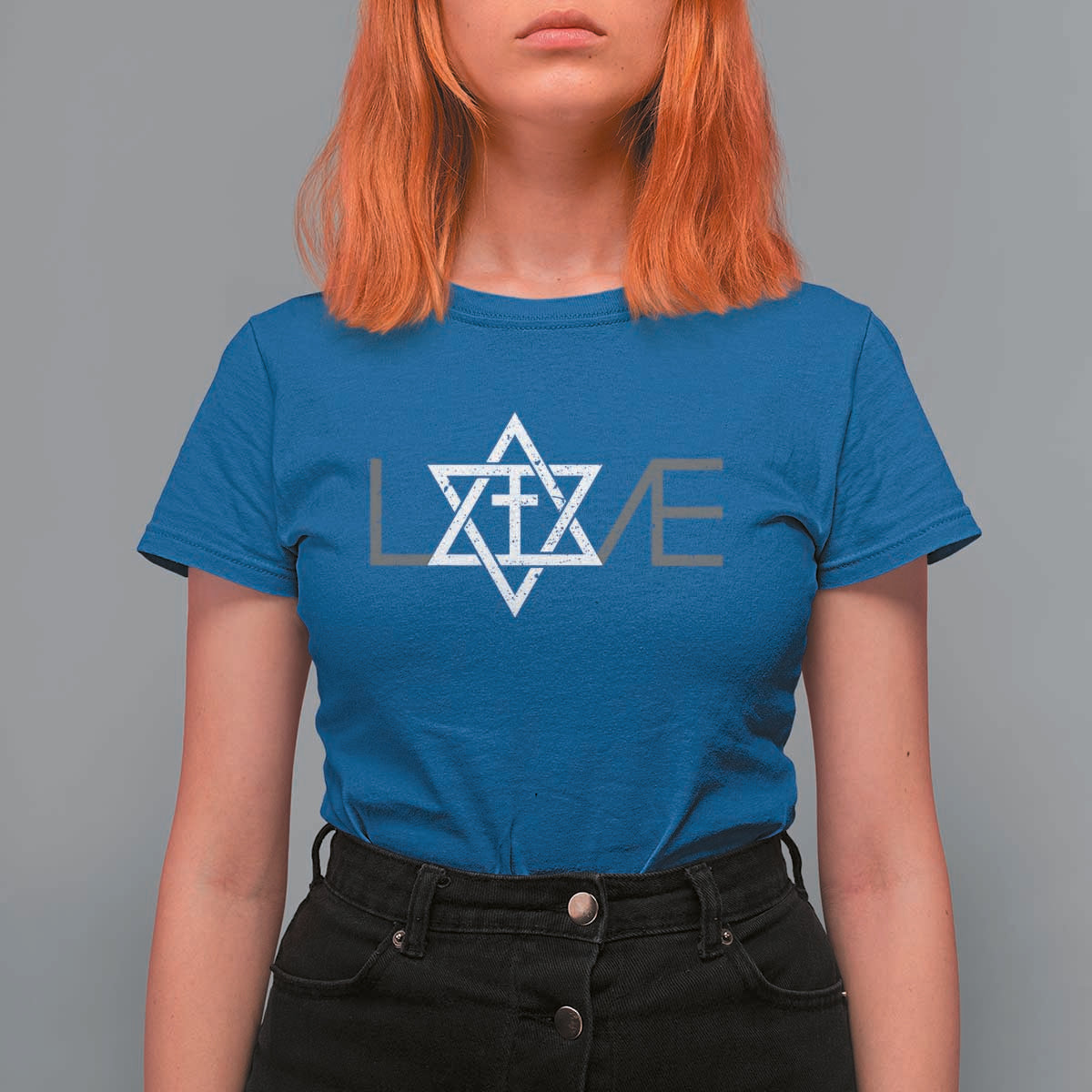 Love Jewish Messianic Christian Cross Star Of David T Shirt For Women - Wonder Print Shop