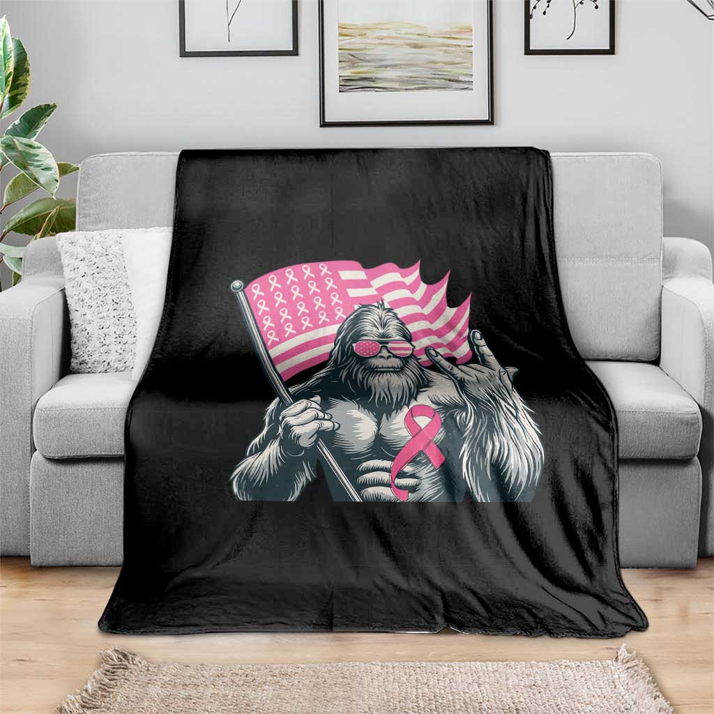Funny Bigfoot Breast Cancer Awareness Throw Blanket Sasquatch Pink Ribbon - Wonder Print Shop