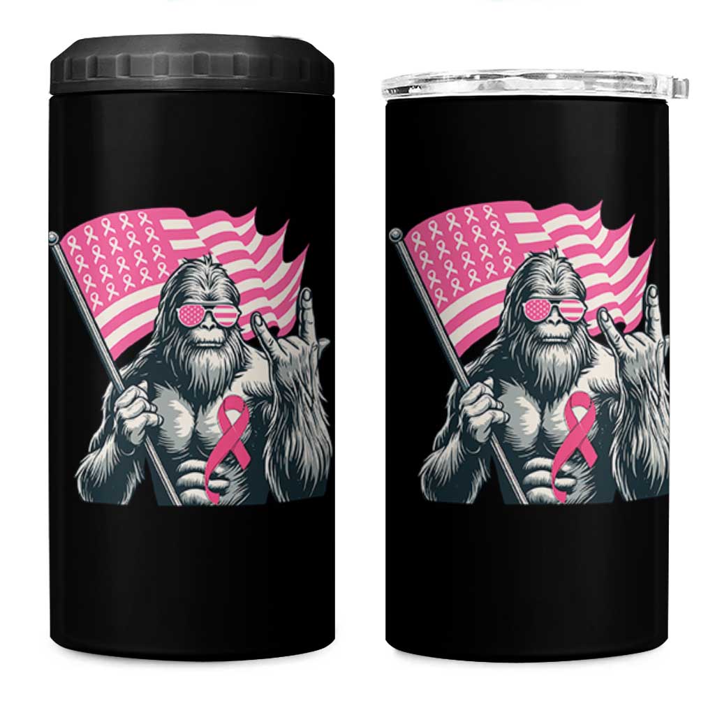 Funny Bigfoot Breast Cancer Awareness 4 in 1 Can Cooler Tumbler Sasquatch Pink Ribbon - Wonder Print Shop