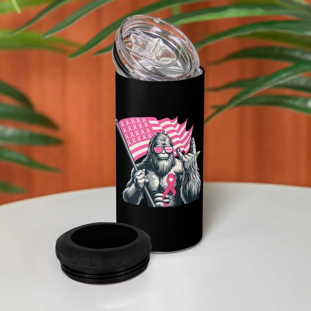 Funny Bigfoot Breast Cancer Awareness 4 in 1 Can Cooler Tumbler Sasquatch Pink Ribbon - Wonder Print Shop