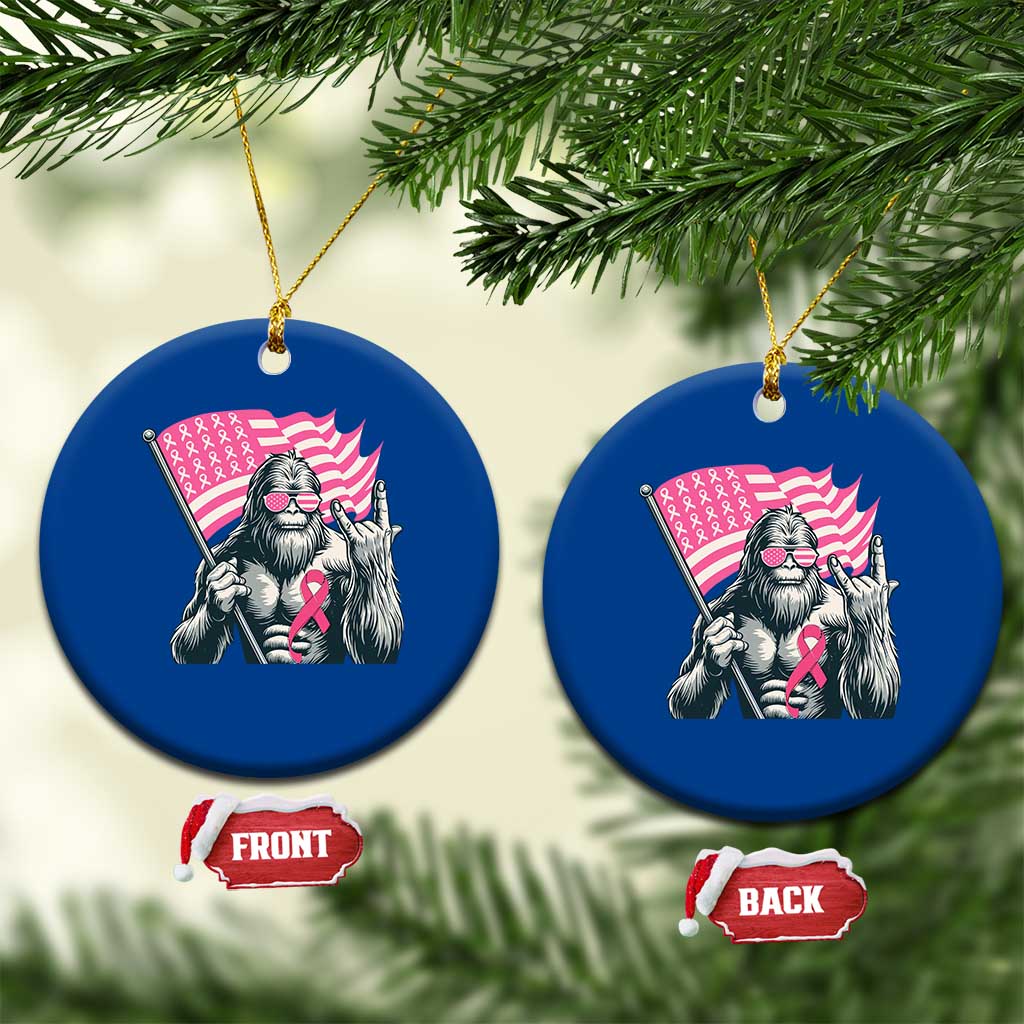 Funny Bigfoot Breast Cancer Awareness Ceramic Ornament Sasquatch Pink Ribbon - Wonder Print Shop