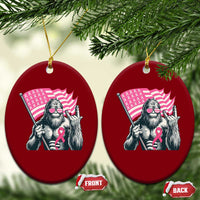Funny Bigfoot Breast Cancer Awareness Ceramic Ornament Sasquatch Pink Ribbon - Wonder Print Shop
