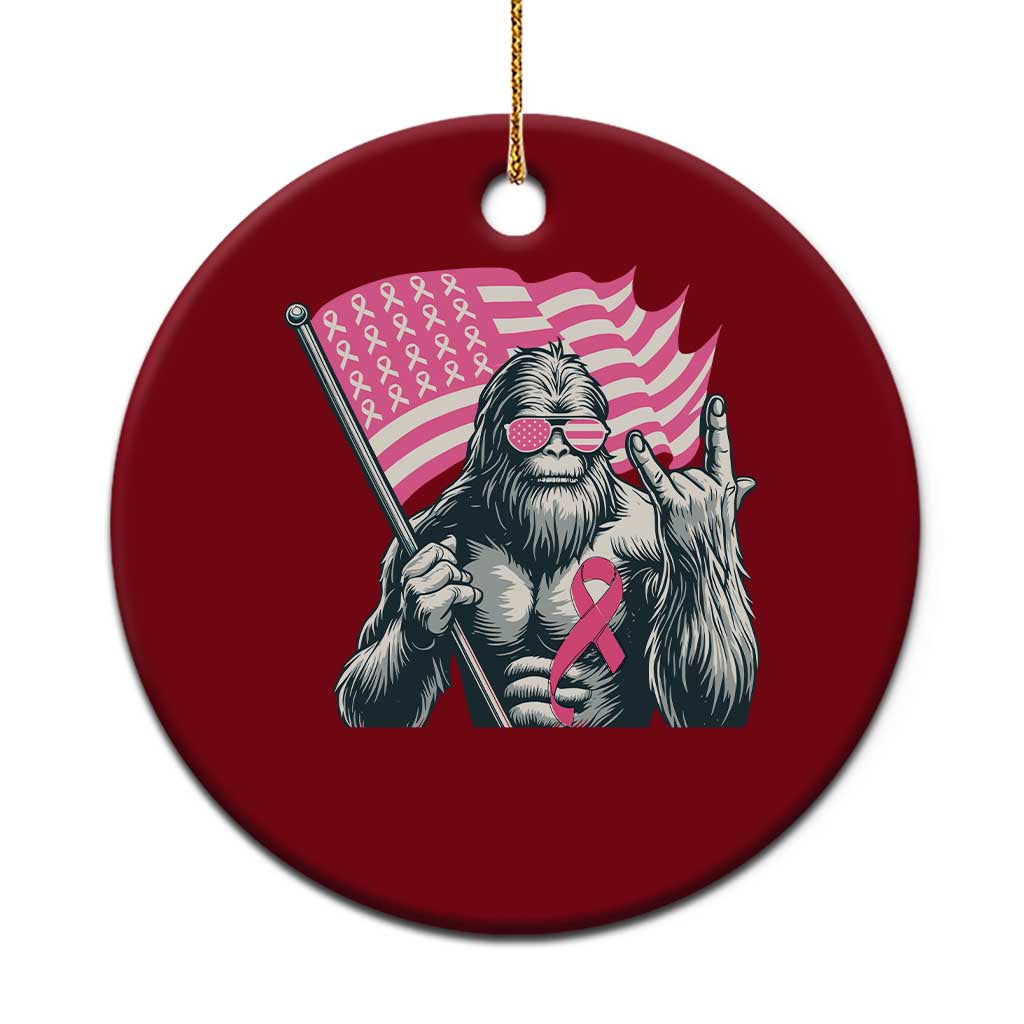 Funny Bigfoot Breast Cancer Awareness Ceramic Ornament Sasquatch Pink Ribbon - Wonder Print Shop
