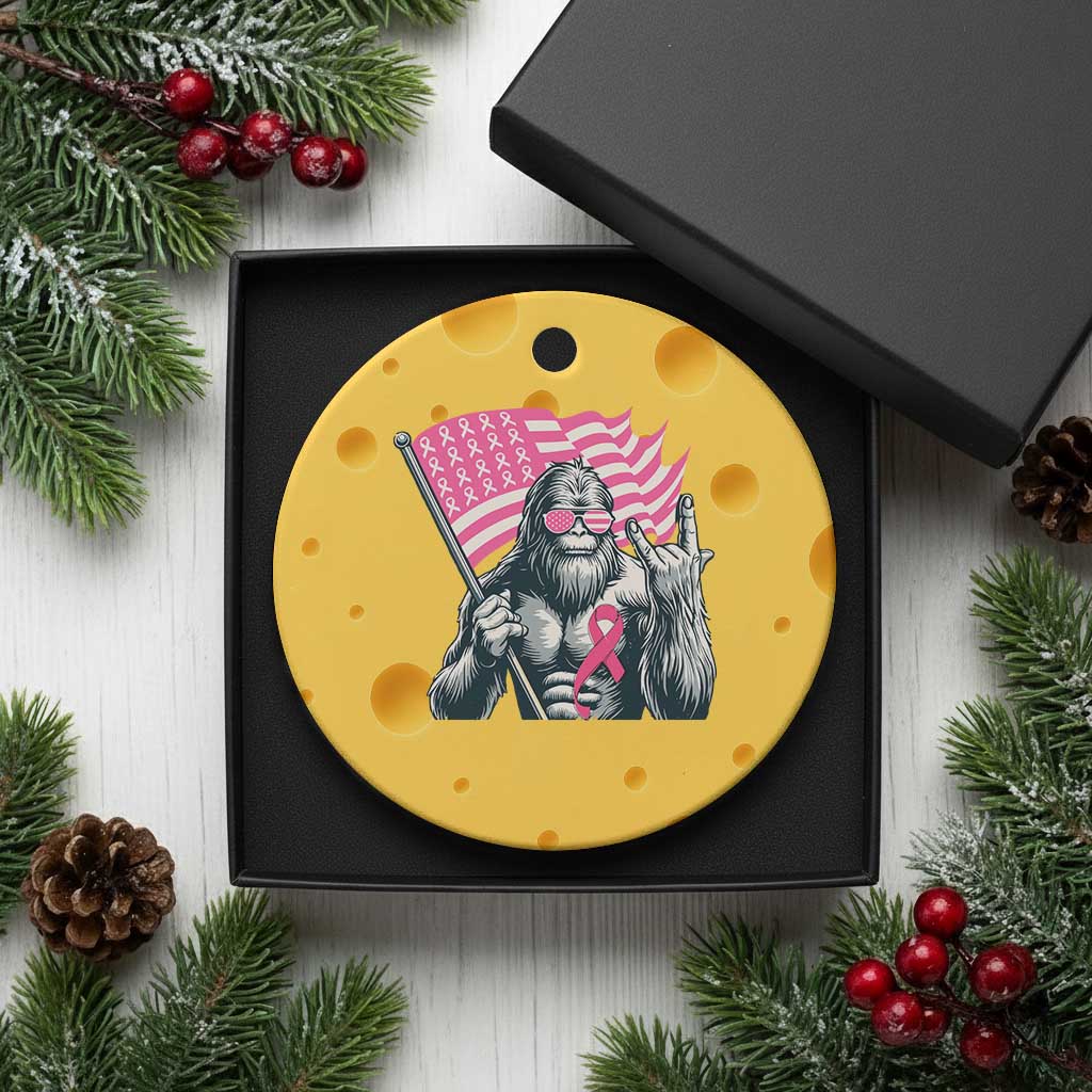 Funny Bigfoot Breast Cancer Awareness Ceramic Ornament Sasquatch Pink Ribbon - Wonder Print Shop