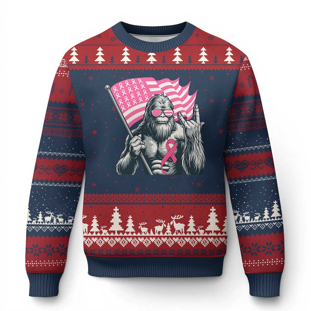 Funny Bigfoot Breast Cancer Awareness Ugly Christmas Sweater Sasquatch Pink Ribbon - Wonder Print Shop