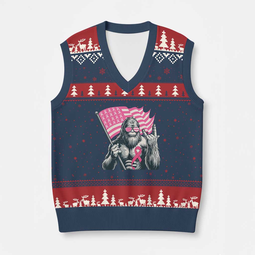 Funny Bigfoot Breast Cancer Awareness V-Neck Knit Sweater Vest Sasquatch Pink Ribbon - Wonder Print Shop