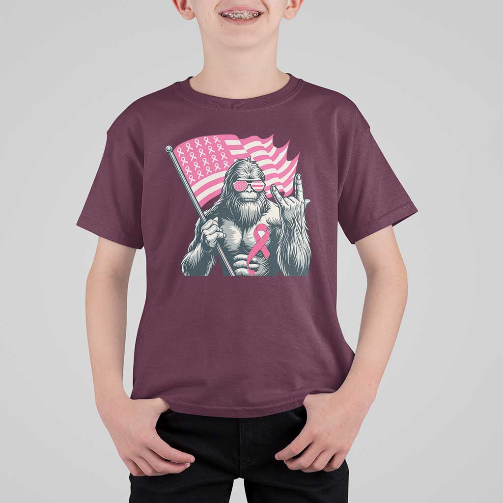 Funny Bigfoot Breast Cancer Awareness T Shirt For Kid Sasquatch Pink Ribbon - Wonder Print Shop