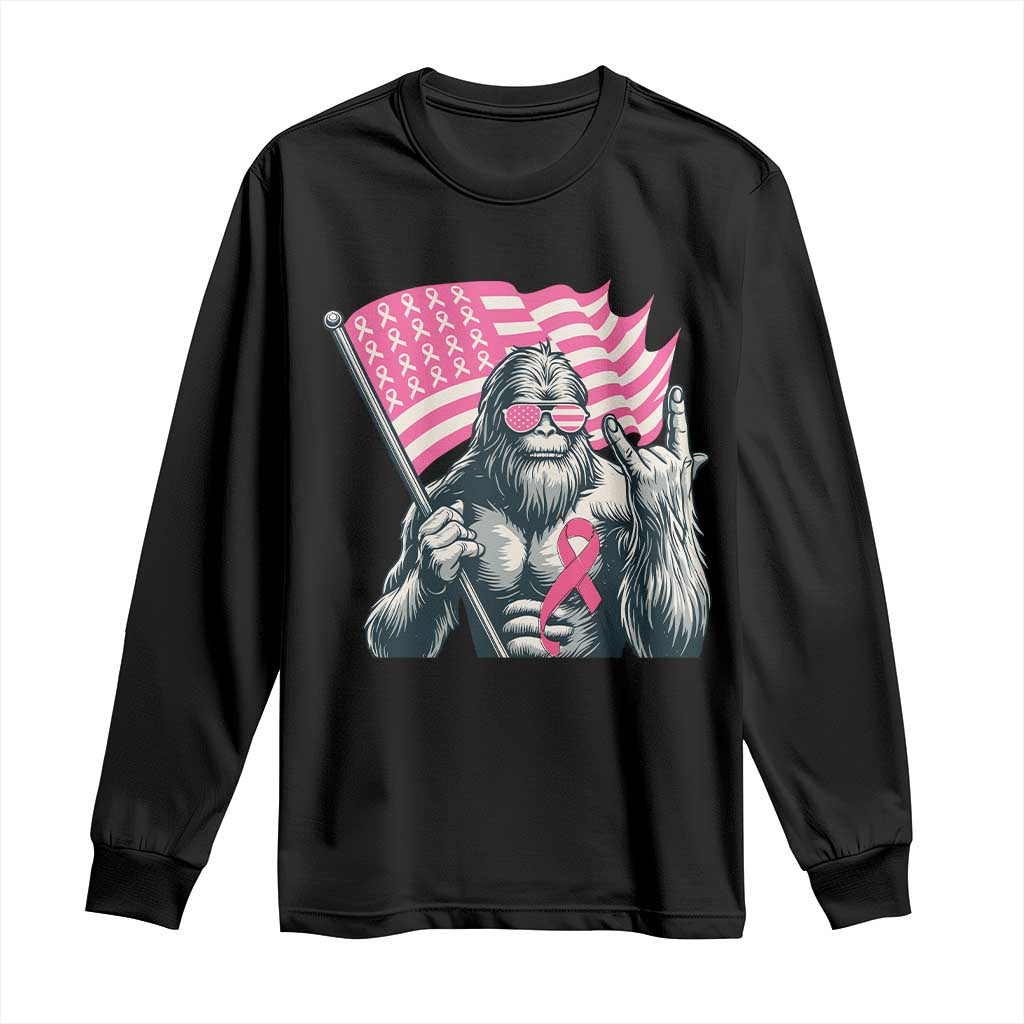 Funny Bigfoot Breast Cancer Awareness Long Sleeve Shirt Sasquatch Pink Ribbon - Wonder Print Shop