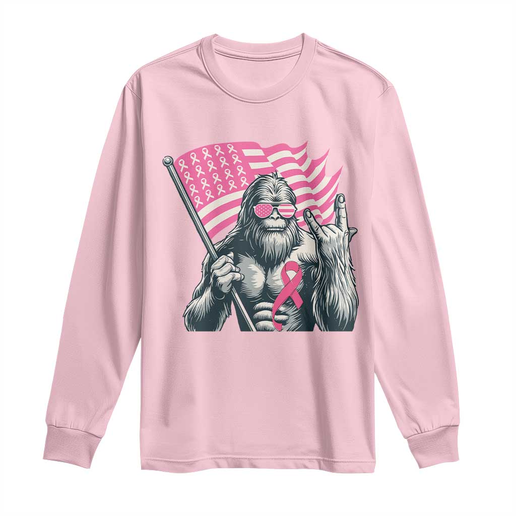 Funny Bigfoot Breast Cancer Awareness Long Sleeve Shirt Sasquatch Pink Ribbon - Wonder Print Shop