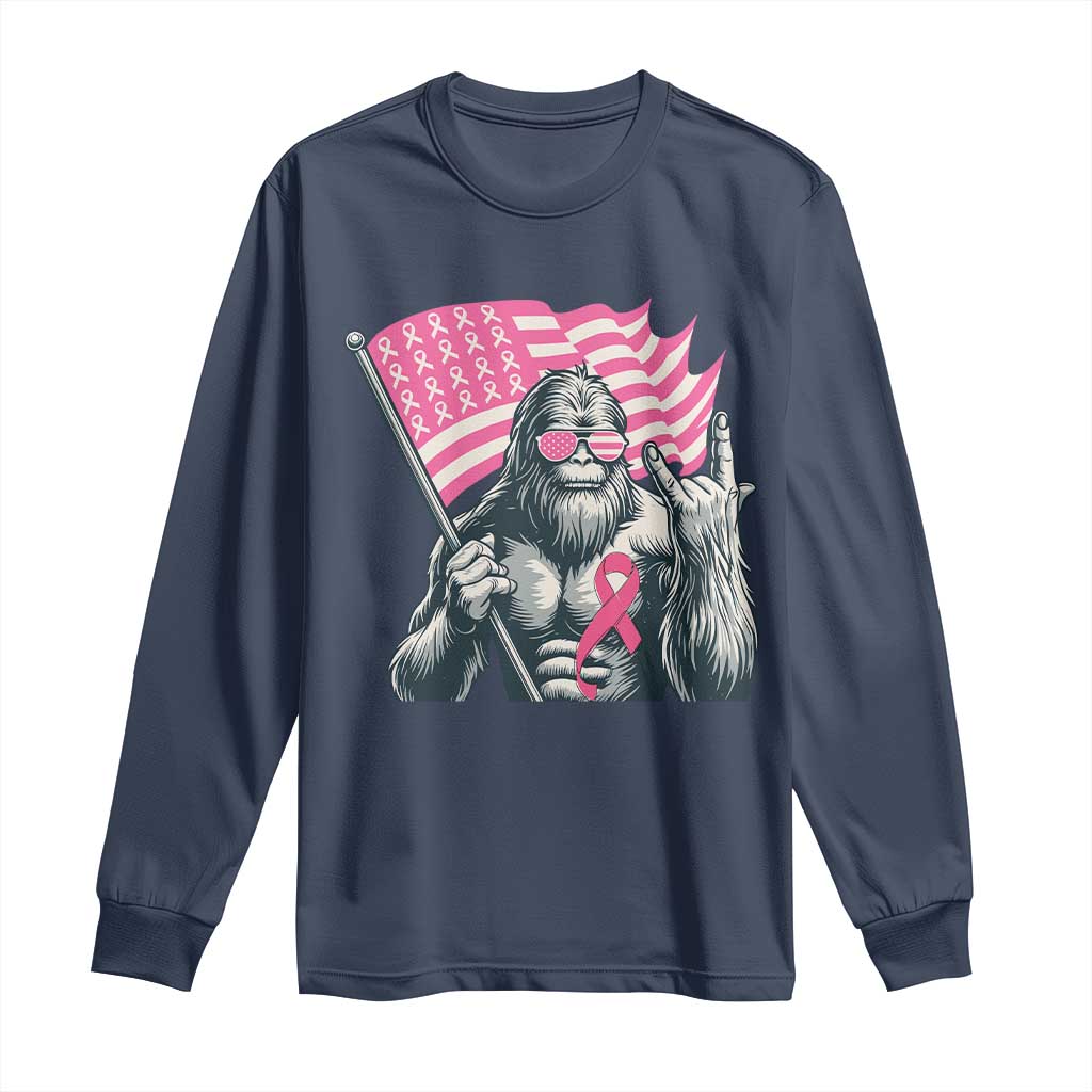 Funny Bigfoot Breast Cancer Awareness Long Sleeve Shirt Sasquatch Pink Ribbon - Wonder Print Shop