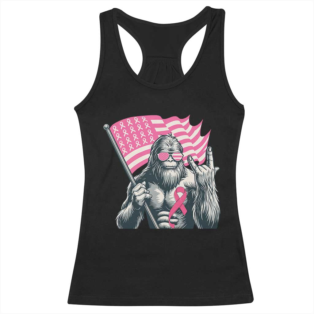 Funny Bigfoot Breast Cancer Awareness Racerback Tank Top Sasquatch Pink Ribbon - Wonder Print Shop