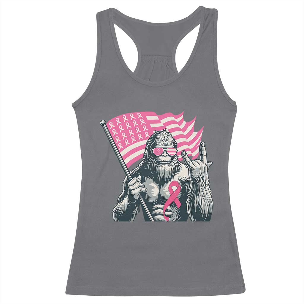 Funny Bigfoot Breast Cancer Awareness Racerback Tank Top Sasquatch Pink Ribbon - Wonder Print Shop