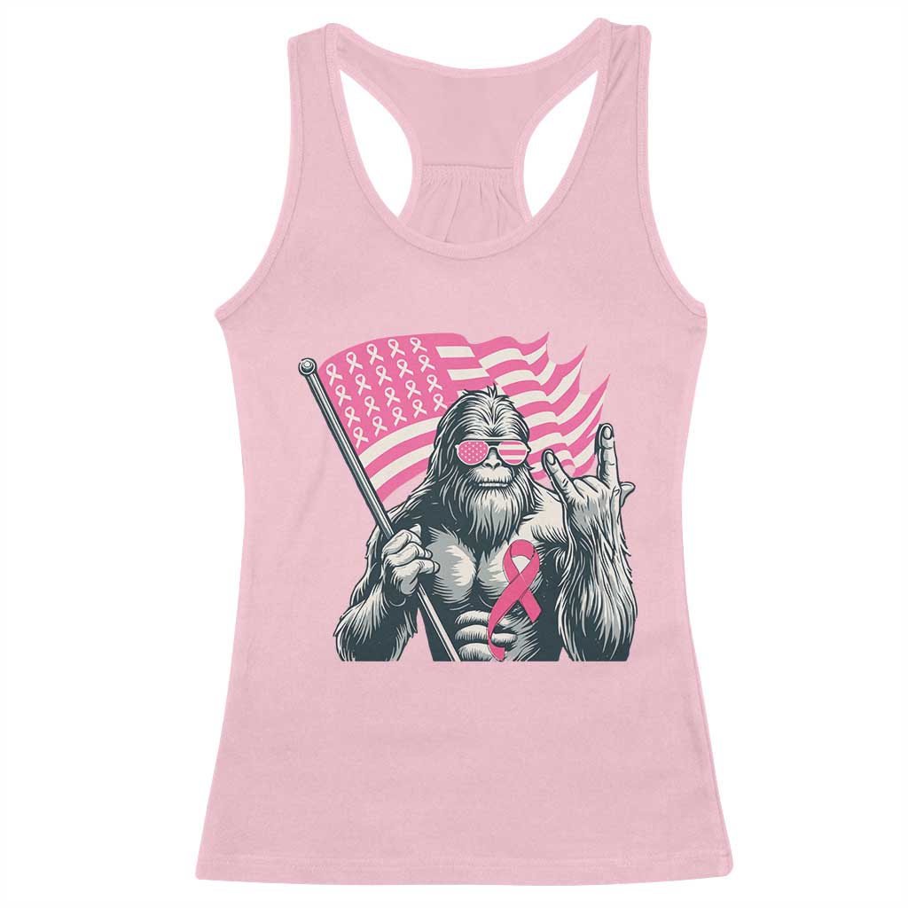 Funny Bigfoot Breast Cancer Awareness Racerback Tank Top Sasquatch Pink Ribbon - Wonder Print Shop