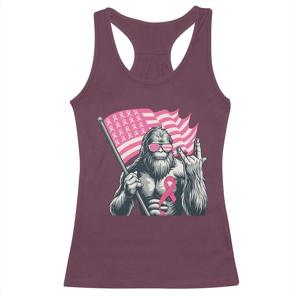 Funny Bigfoot Breast Cancer Awareness Racerback Tank Top Sasquatch Pink Ribbon - Wonder Print Shop