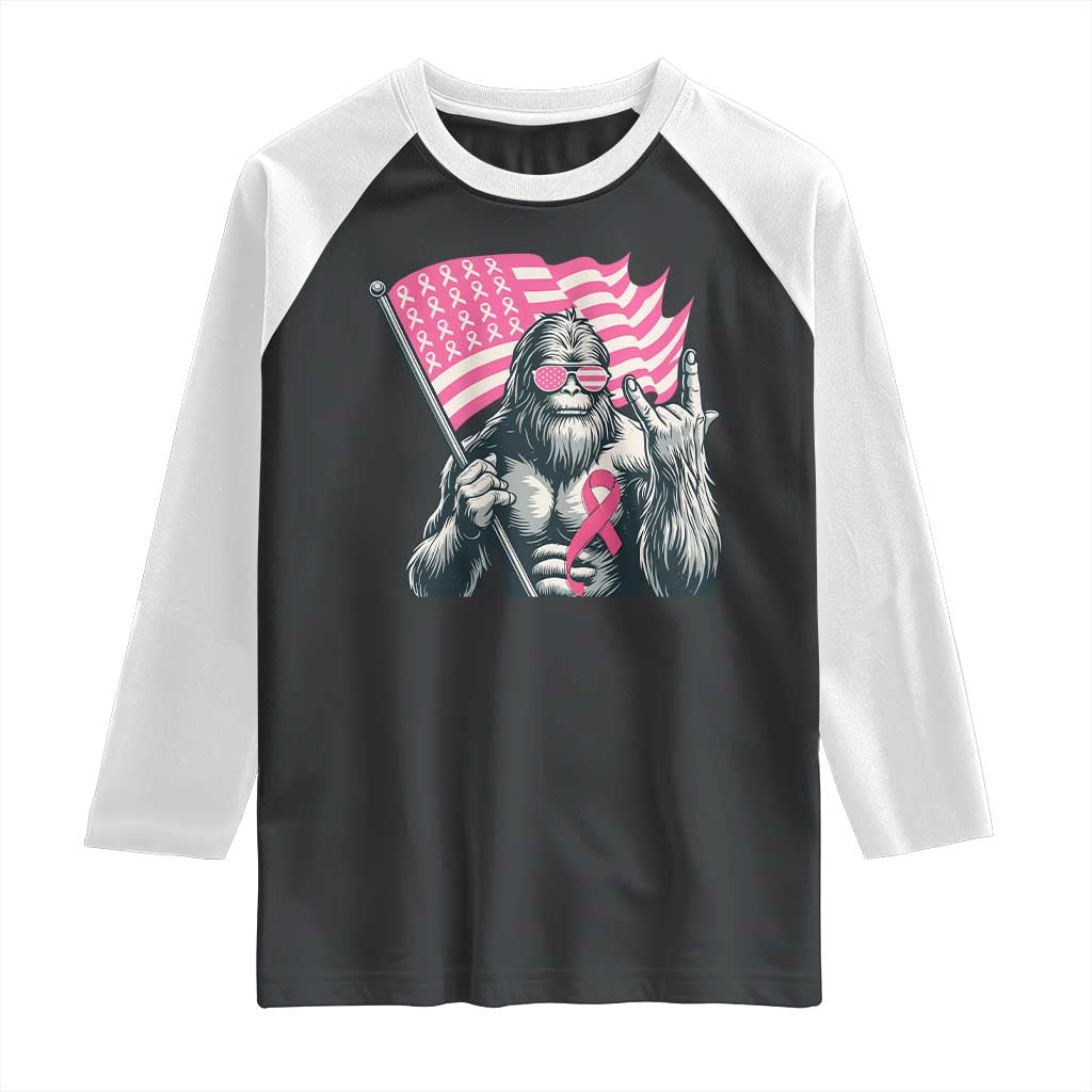 Funny Bigfoot Breast Cancer Awareness Raglan Shirt Sasquatch Pink Ribbon - Wonder Print Shop