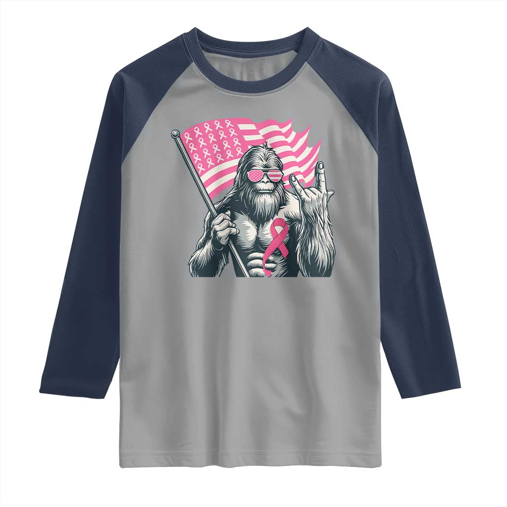 Funny Bigfoot Breast Cancer Awareness Raglan Shirt Sasquatch Pink Ribbon - Wonder Print Shop