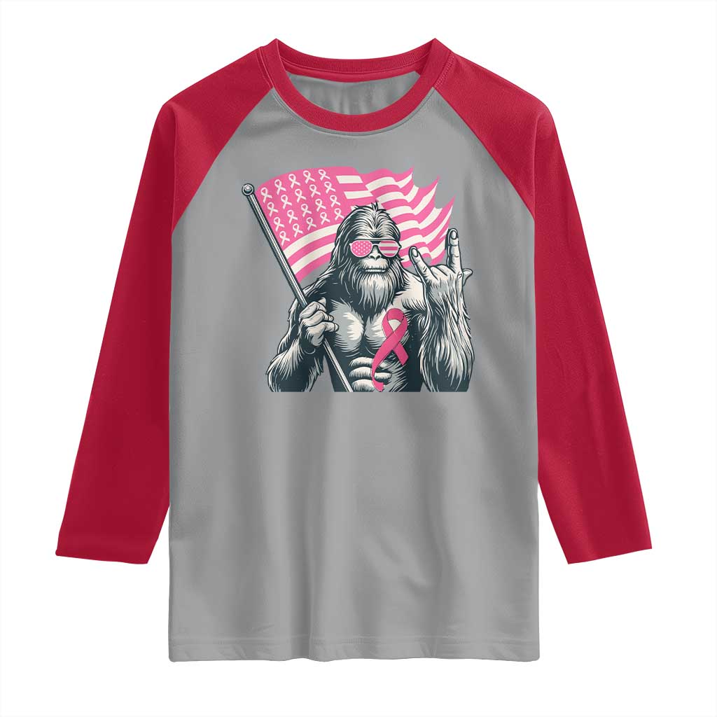Funny Bigfoot Breast Cancer Awareness Raglan Shirt Sasquatch Pink Ribbon - Wonder Print Shop