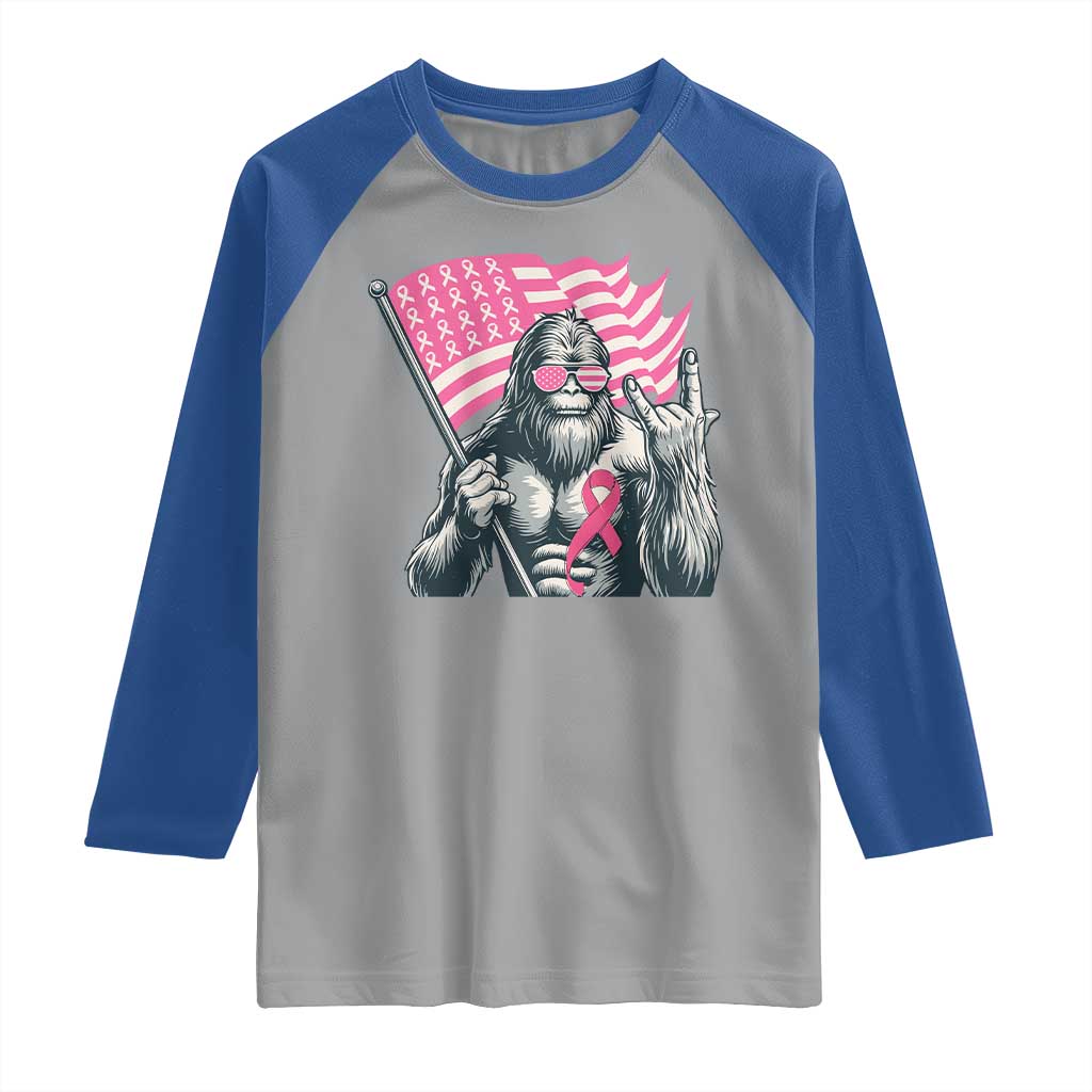 Funny Bigfoot Breast Cancer Awareness Raglan Shirt Sasquatch Pink Ribbon - Wonder Print Shop