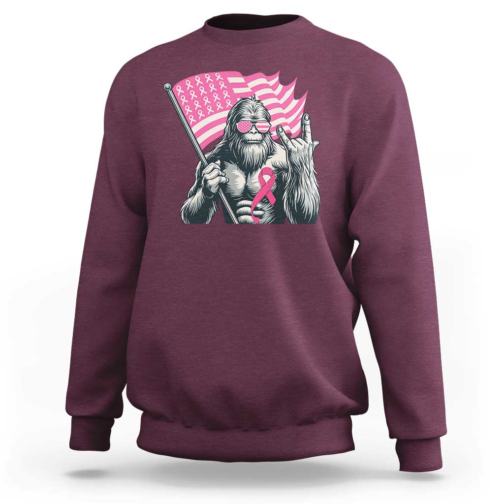 Funny Bigfoot Breast Cancer Awareness Sweatshirt Sasquatch Pink Ribbon - Wonder Print Shop