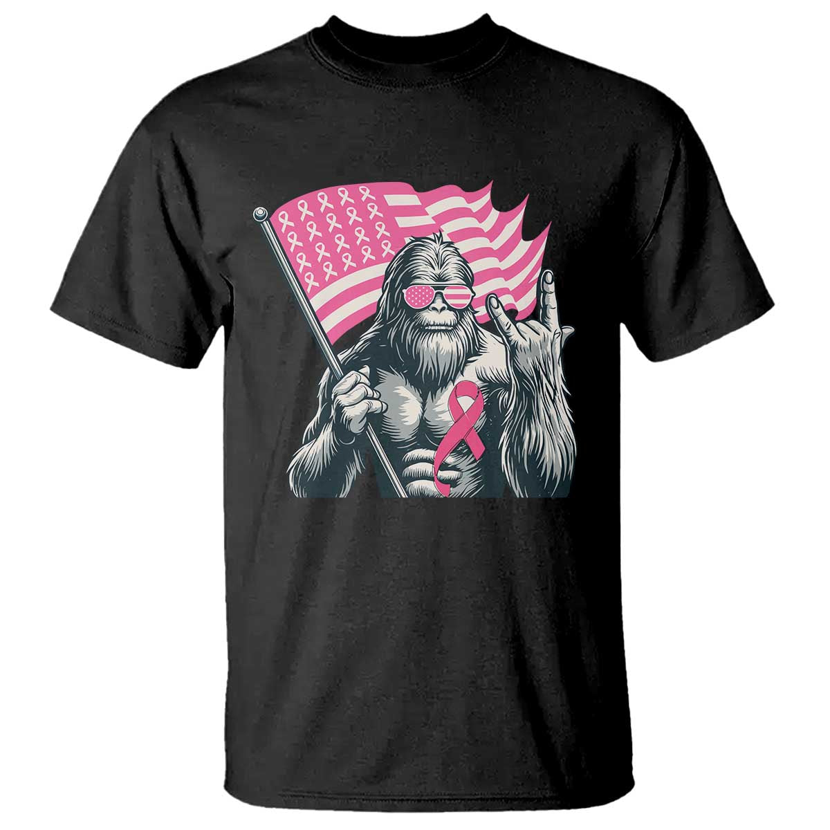 Funny Bigfoot Breast Cancer Awareness T Shirt Sasquatch Pink Ribbon - Wonder Print Shop
