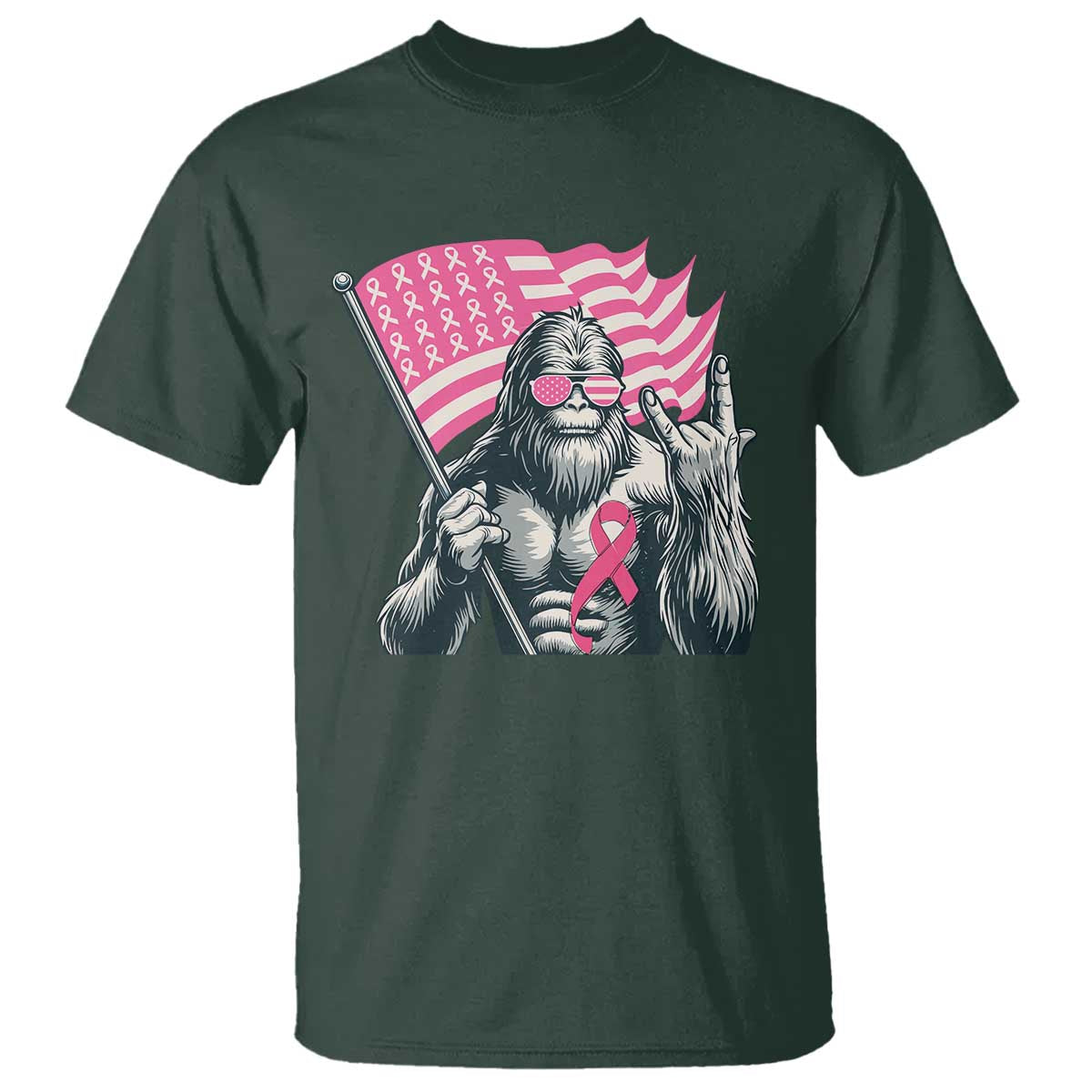 Funny Bigfoot Breast Cancer Awareness T Shirt Sasquatch Pink Ribbon - Wonder Print Shop