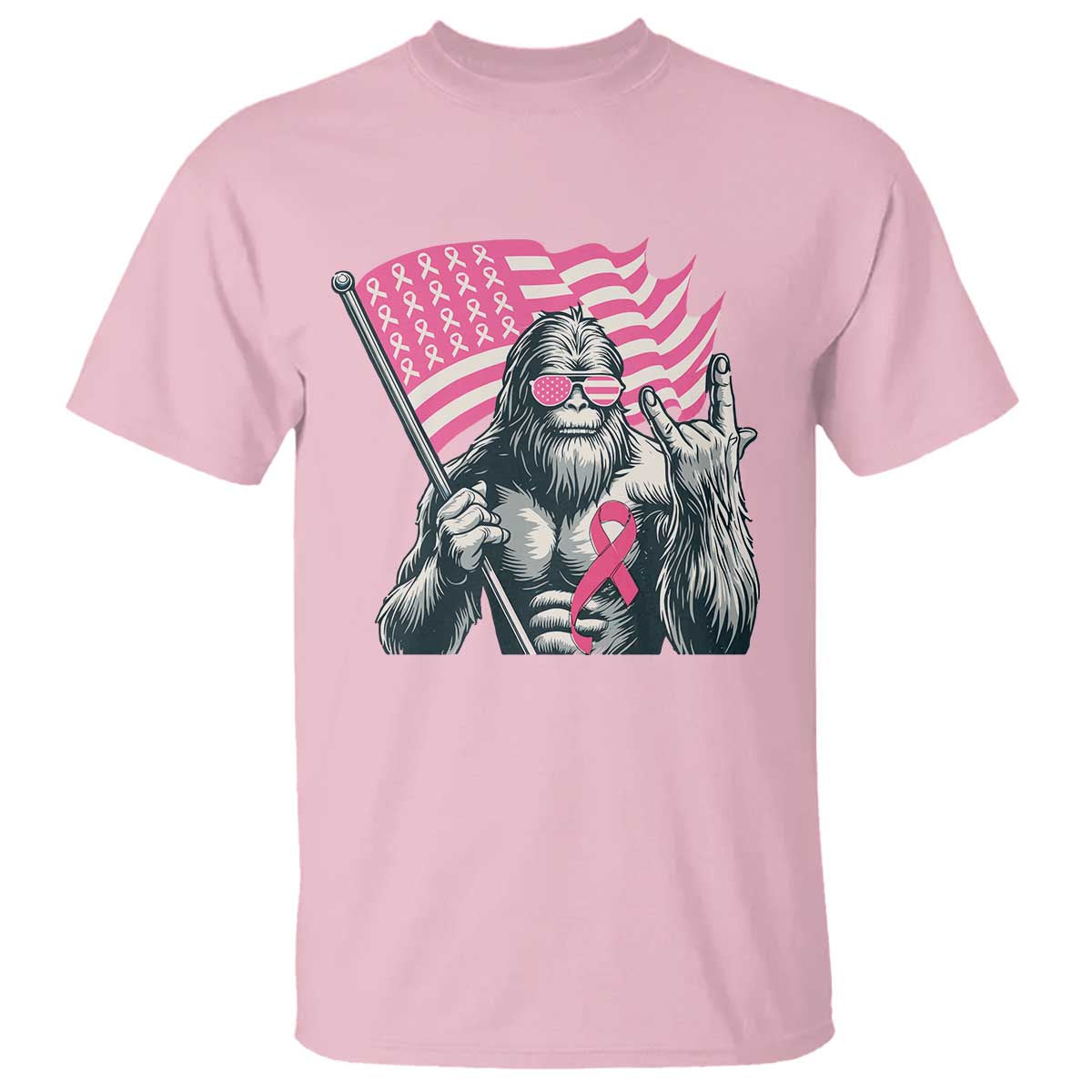 Funny Bigfoot Breast Cancer Awareness T Shirt Sasquatch Pink Ribbon - Wonder Print Shop