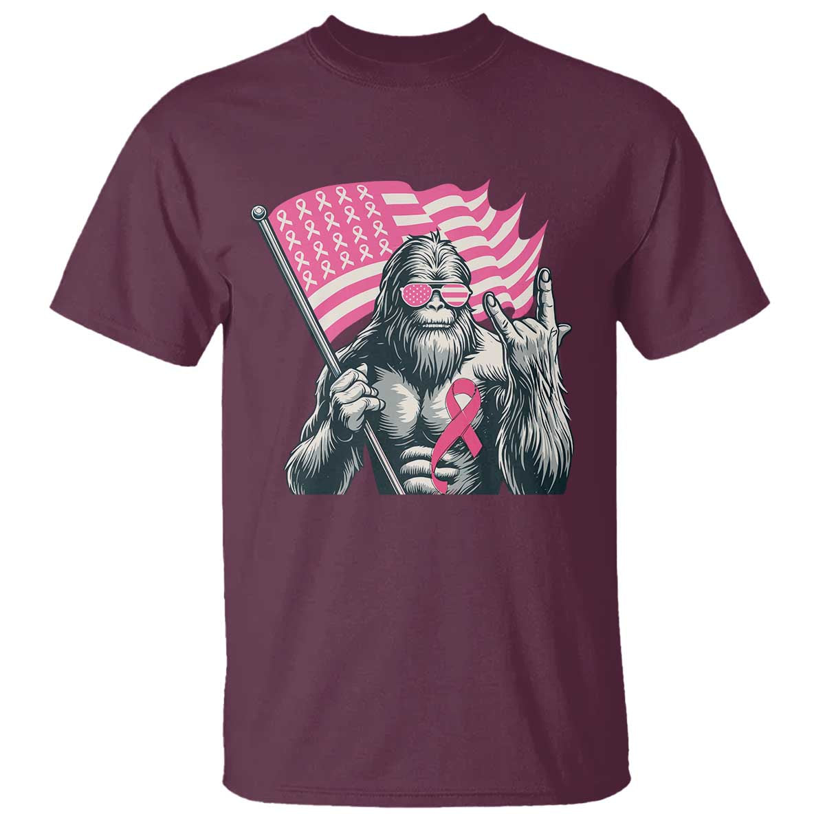 Funny Bigfoot Breast Cancer Awareness T Shirt Sasquatch Pink Ribbon - Wonder Print Shop