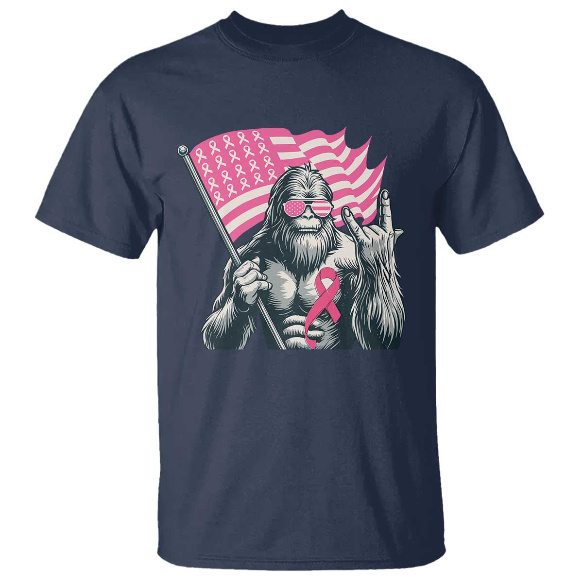 Funny Bigfoot Breast Cancer Awareness T Shirt Sasquatch Pink Ribbon - Wonder Print Shop