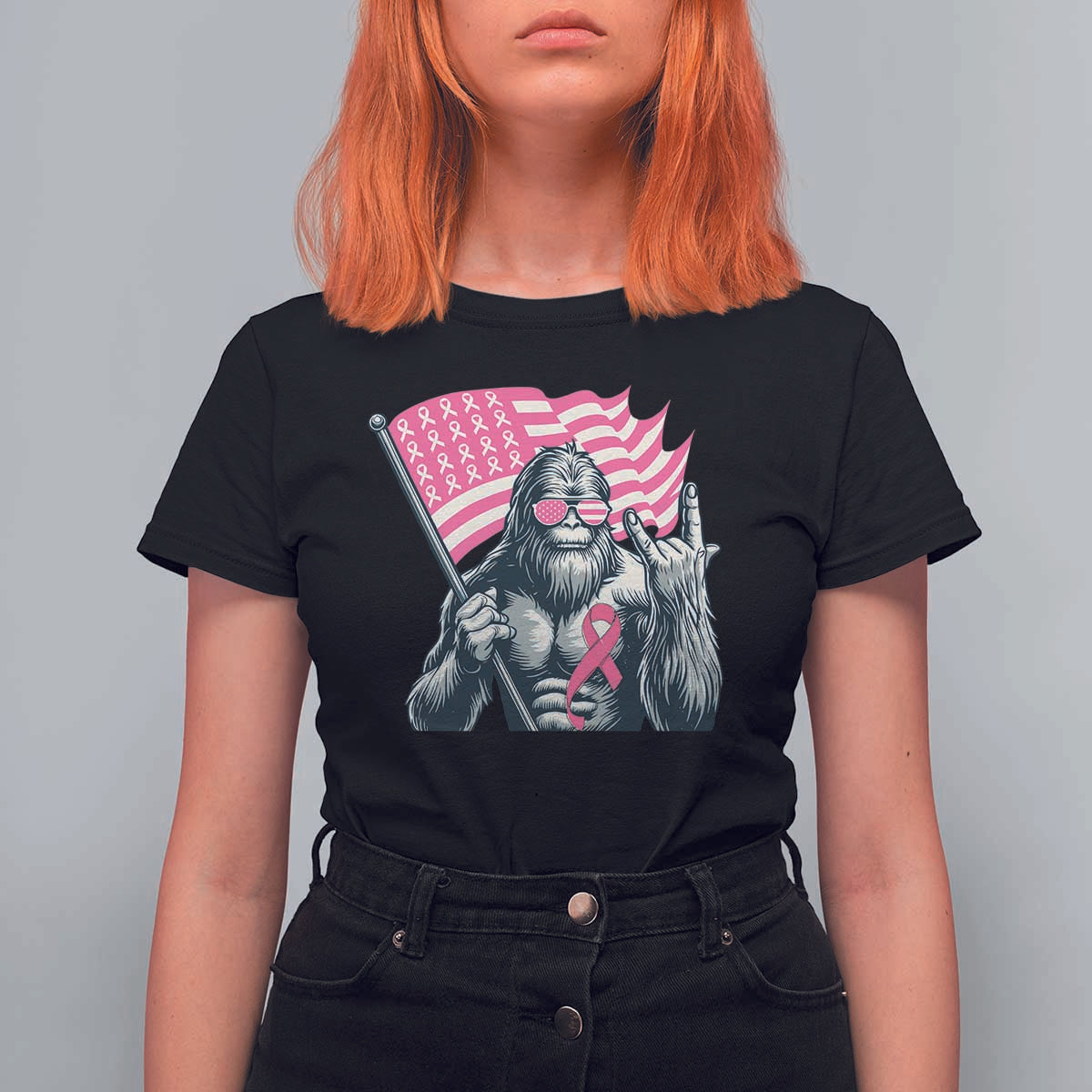 Funny Bigfoot Breast Cancer Awareness T Shirt For Women Sasquatch Pink Ribbon - Wonder Print Shop