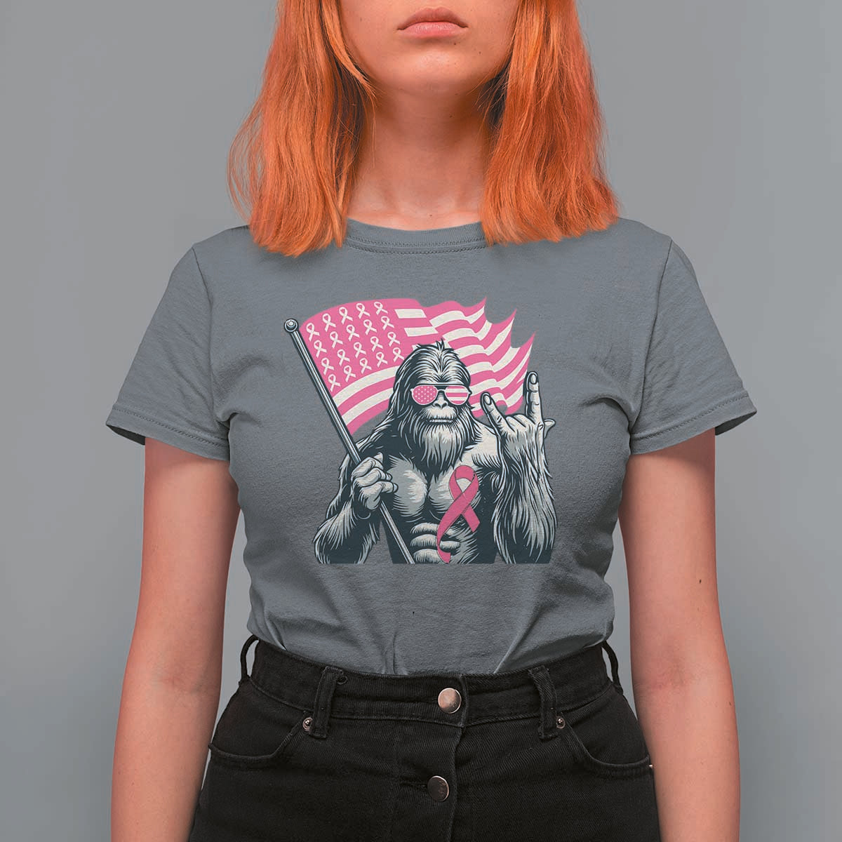Funny Bigfoot Breast Cancer Awareness T Shirt For Women Sasquatch Pink Ribbon - Wonder Print Shop
