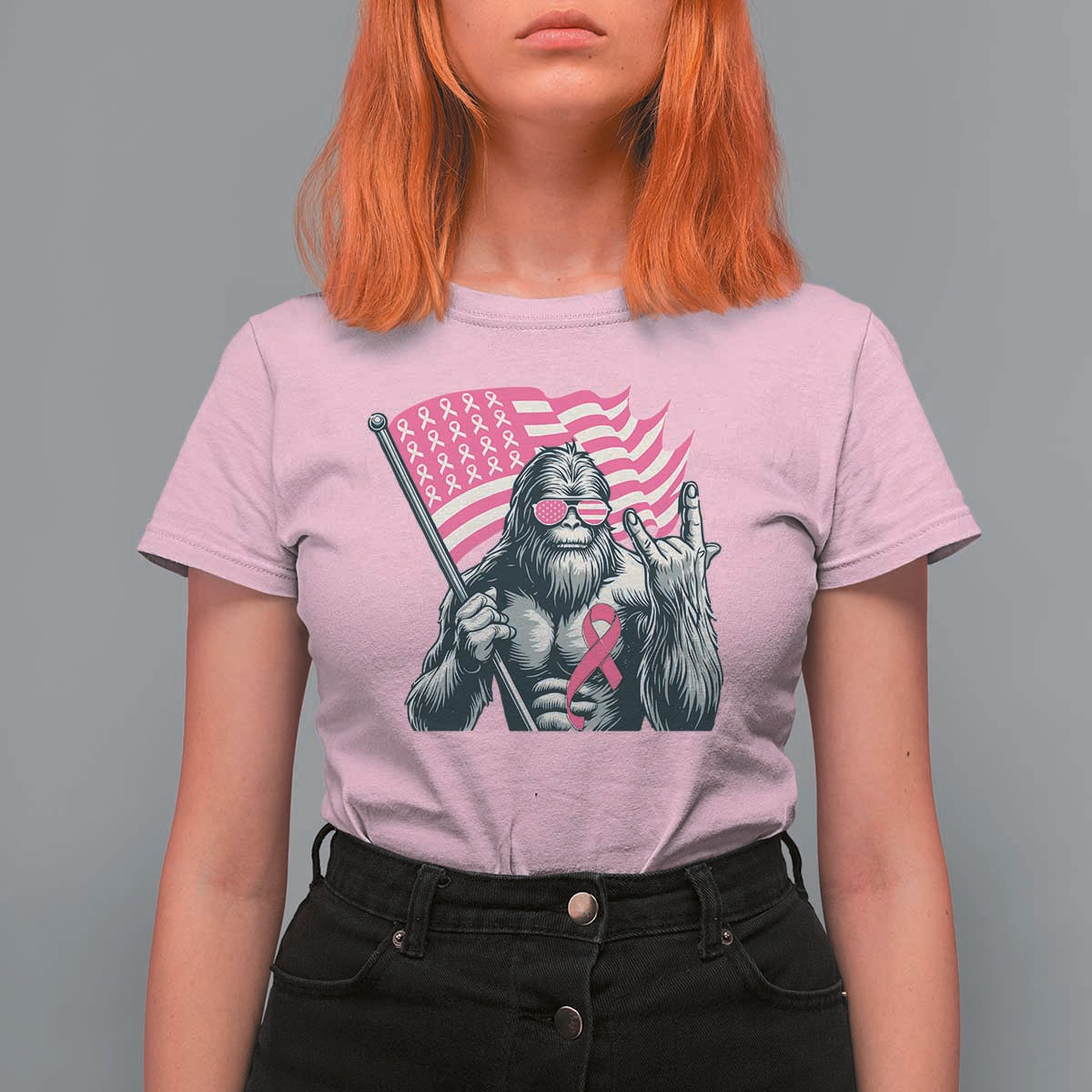 Funny Bigfoot Breast Cancer Awareness T Shirt For Women Sasquatch Pink Ribbon - Wonder Print Shop