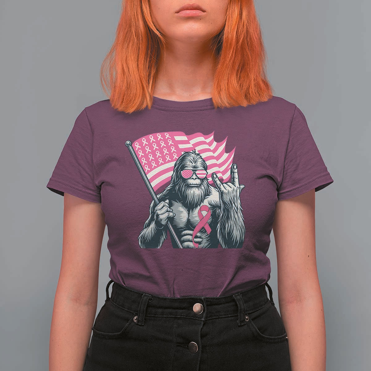 Funny Bigfoot Breast Cancer Awareness T Shirt For Women Sasquatch Pink Ribbon - Wonder Print Shop