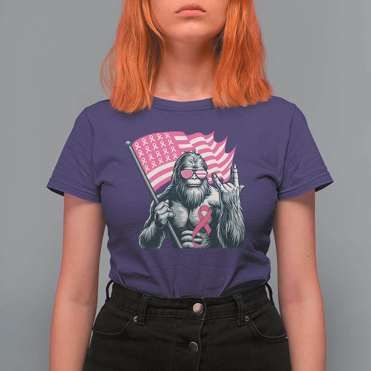 Funny Bigfoot Breast Cancer Awareness T Shirt For Women Sasquatch Pink Ribbon - Wonder Print Shop