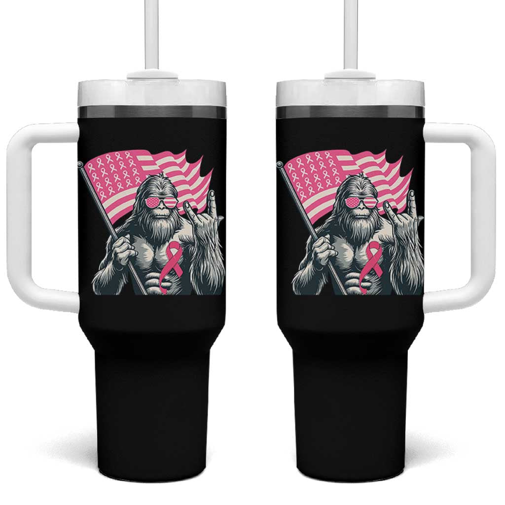 Funny Bigfoot Breast Cancer Awareness Tumbler With Handle Sasquatch Pink Ribbon - Wonder Print Shop