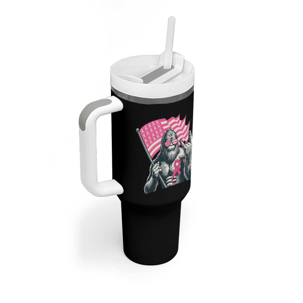Funny Bigfoot Breast Cancer Awareness Tumbler With Handle Sasquatch Pink Ribbon - Wonder Print Shop