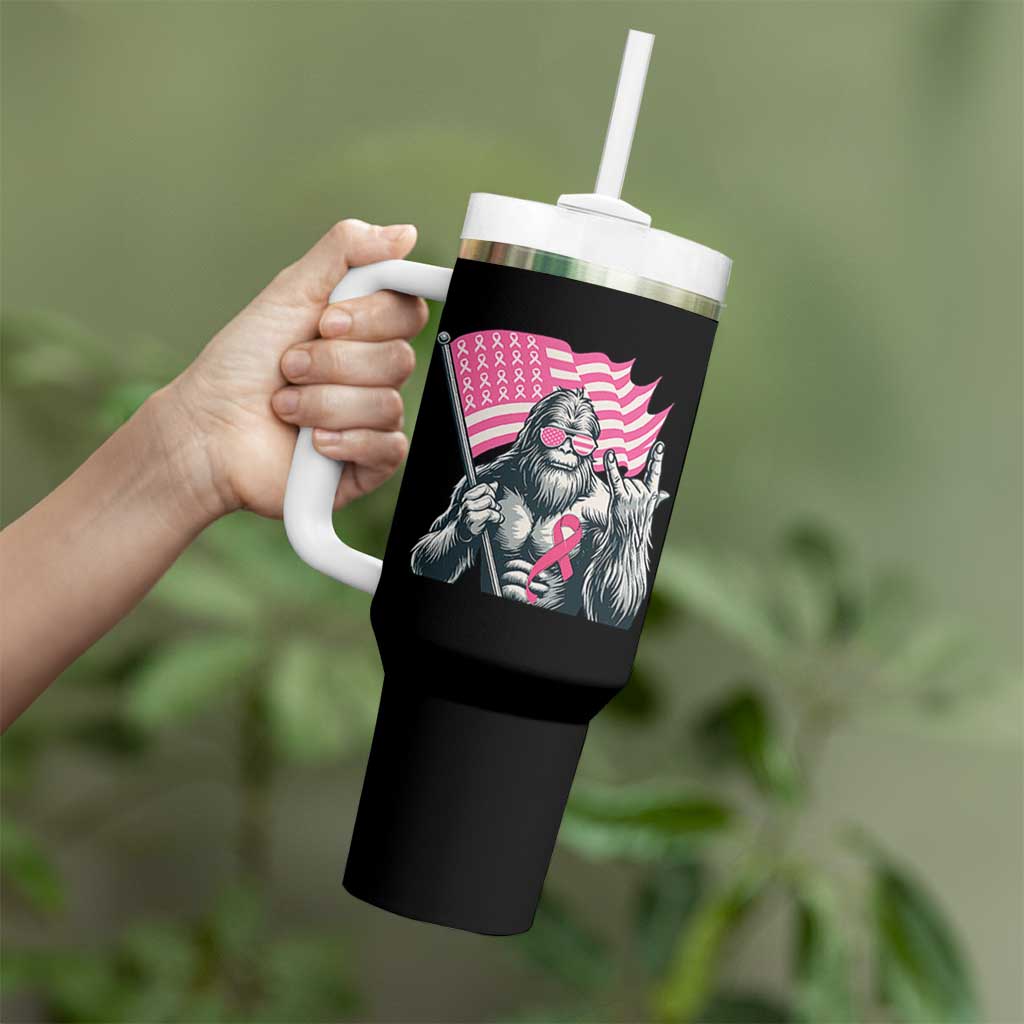 Funny Bigfoot Breast Cancer Awareness Tumbler With Handle Sasquatch Pink Ribbon - Wonder Print Shop