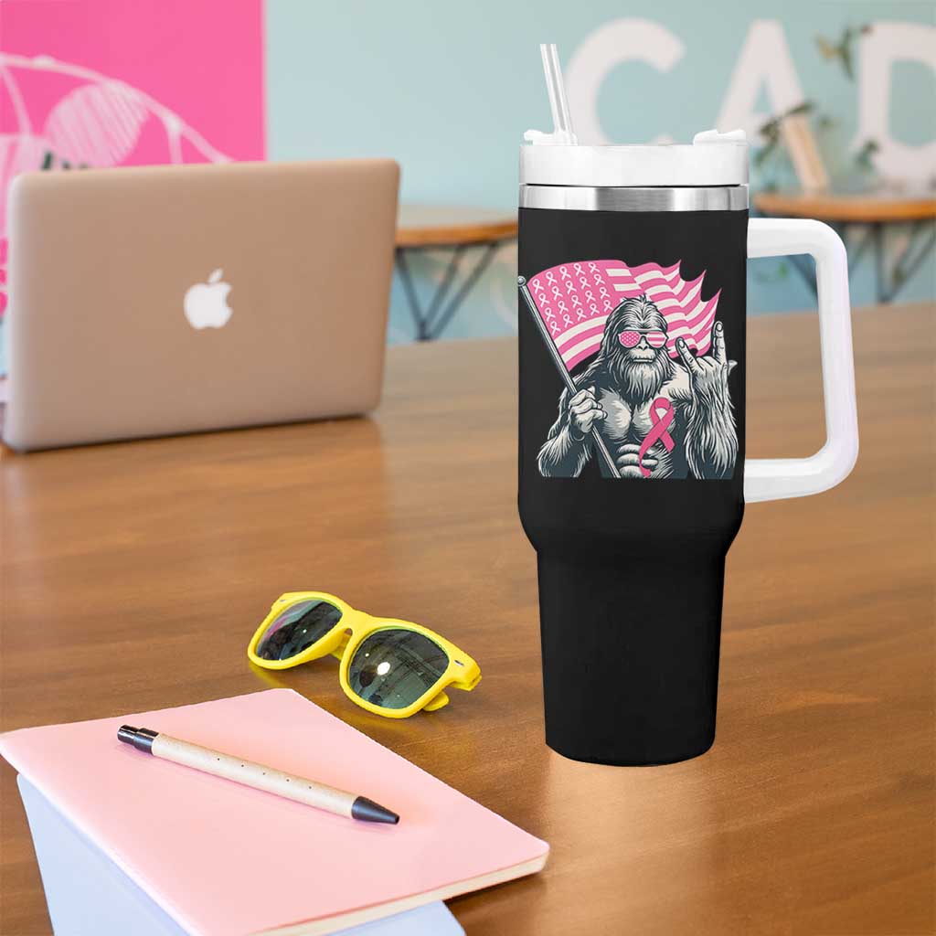 Funny Bigfoot Breast Cancer Awareness Tumbler With Handle Sasquatch Pink Ribbon - Wonder Print Shop
