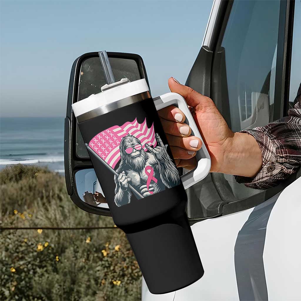 Funny Bigfoot Breast Cancer Awareness Tumbler With Handle Sasquatch Pink Ribbon - Wonder Print Shop