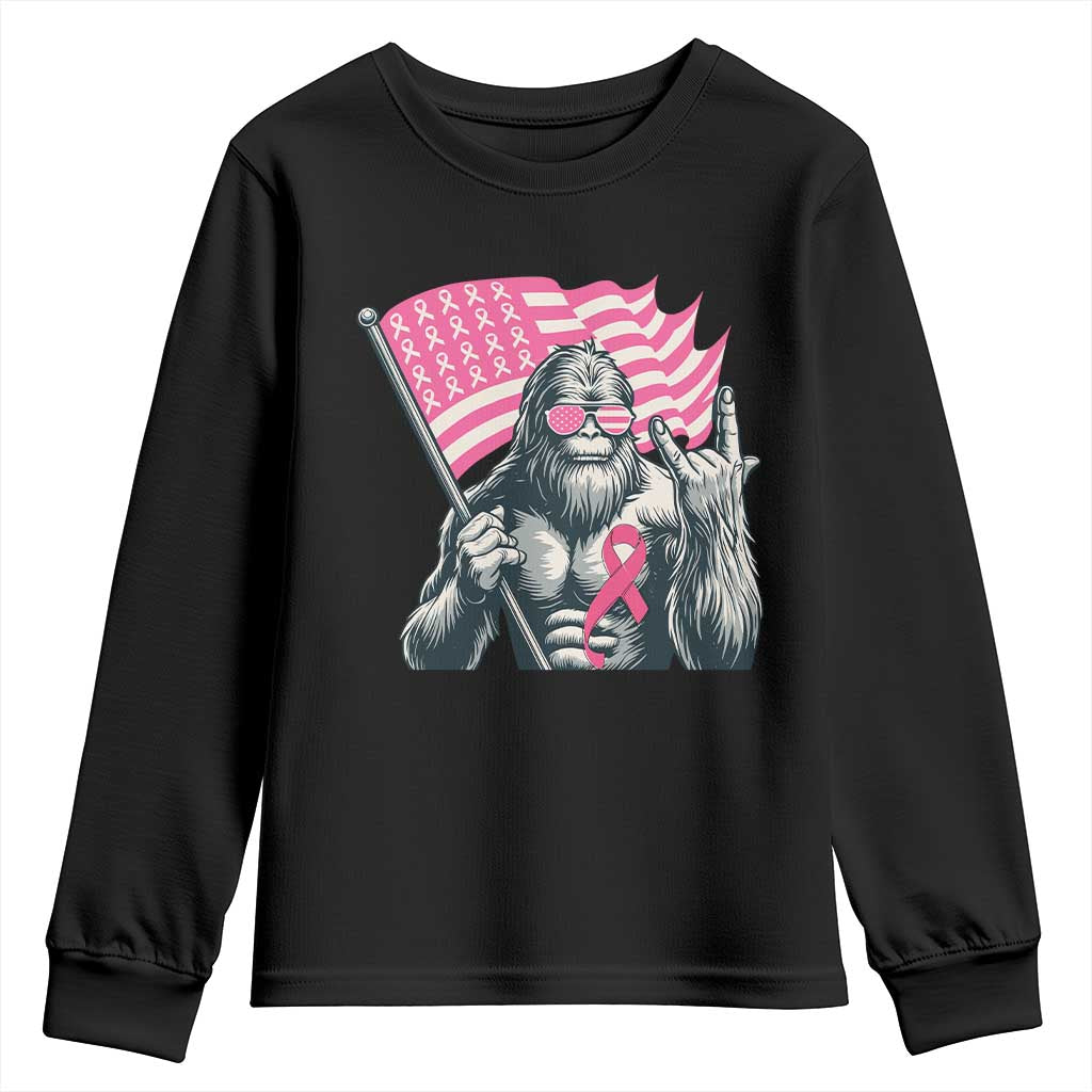 Funny Bigfoot Breast Cancer Awareness Youth Sweatshirt Sasquatch Pink Ribbon - Wonder Print Shop