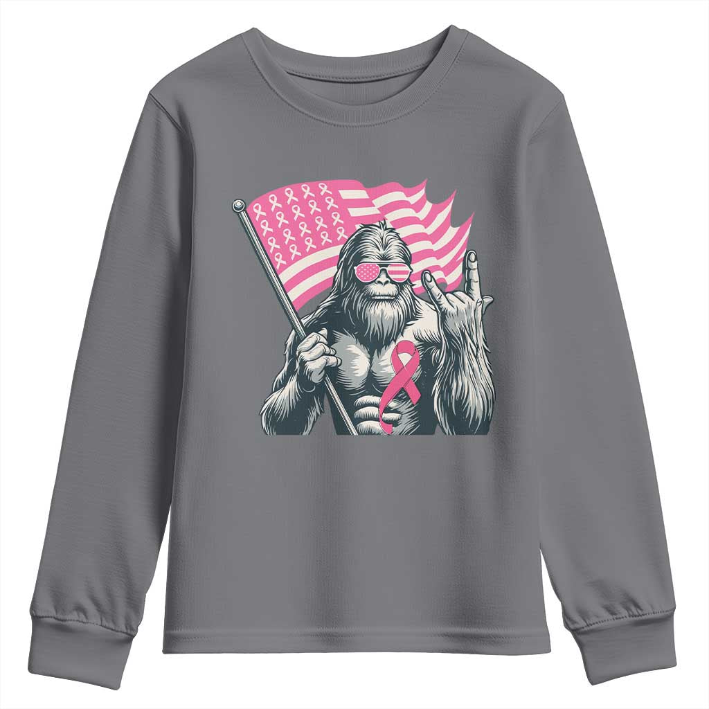 Funny Bigfoot Breast Cancer Awareness Youth Sweatshirt Sasquatch Pink Ribbon - Wonder Print Shop