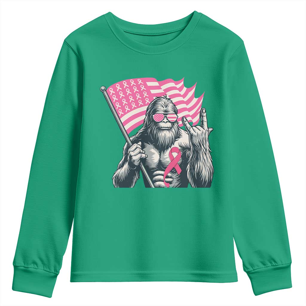 Funny Bigfoot Breast Cancer Awareness Youth Sweatshirt Sasquatch Pink Ribbon - Wonder Print Shop
