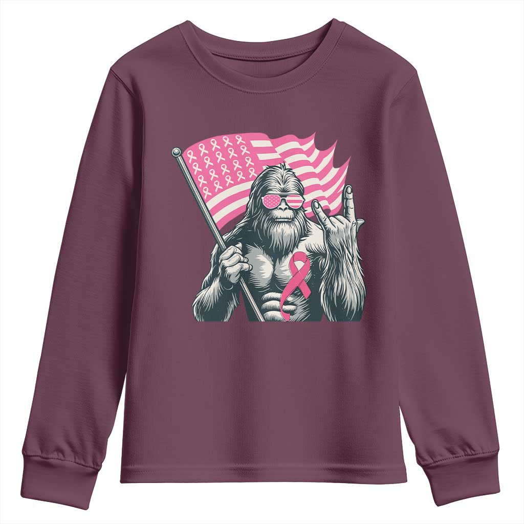 Funny Bigfoot Breast Cancer Awareness Youth Sweatshirt Sasquatch Pink Ribbon - Wonder Print Shop