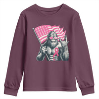 Funny Bigfoot Breast Cancer Awareness Youth Sweatshirt Sasquatch Pink Ribbon - Wonder Print Shop