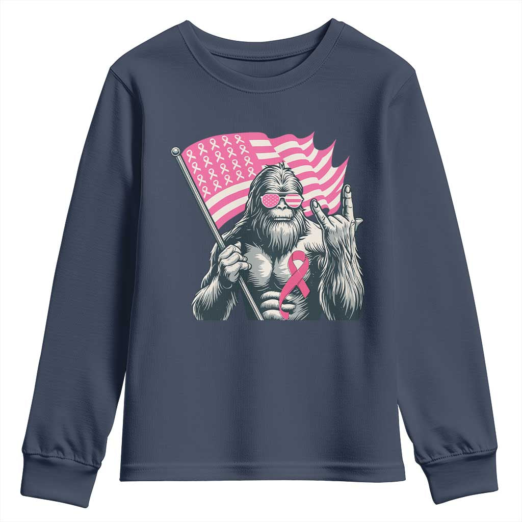 Funny Bigfoot Breast Cancer Awareness Youth Sweatshirt Sasquatch Pink Ribbon - Wonder Print Shop