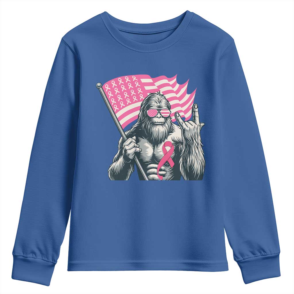 Funny Bigfoot Breast Cancer Awareness Youth Sweatshirt Sasquatch Pink Ribbon - Wonder Print Shop